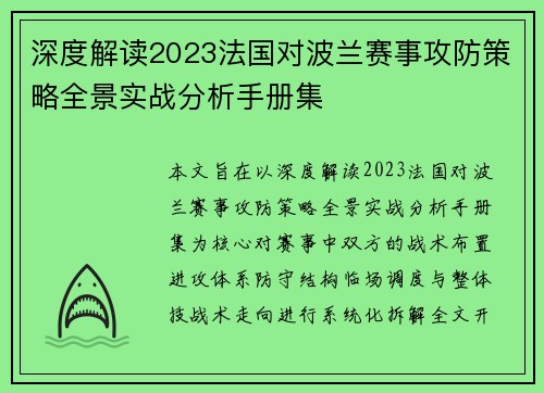 深度解读2023法国对波兰赛事攻防策略全景实战分析手册集